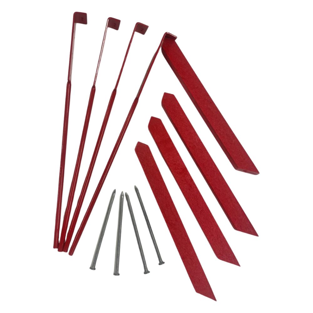 Ultimate Rink-4-pack of red resin, red 5-in-1 ice rink stakes andspikes for board anchoring.