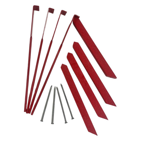 Ultimate Rink-4-pack of red resin, red 5-in-1 ice rink stakes andspikes for board anchoring.